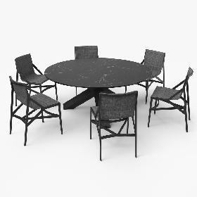 Cassina DiningT able Chair Set Black Marble Suit 3D model